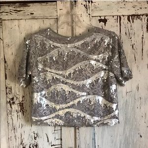 SANS SOUCI Sequined/Lace Cropped Top